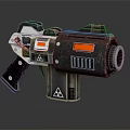 Futuristic Sci Fi Weapon With Metallic Black Body And Orange Warning Signs