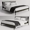 Modern Double Bed With Dark Frame White Bedding And Black Throw Blanket 3d model