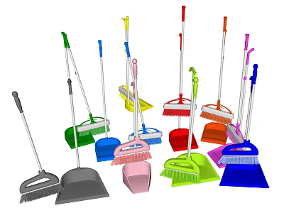 Colorful Brooms And Dustpans Essential Cleaning Tools For Home Daily Use 3d model