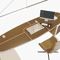 Modern Sleek Office Desk With Computer Monitor Keyboard Notebook And Chair