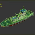 Small Work Vessel With Blue Top White Body Green Deck And Red Bottom