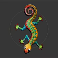 Colorful Lizard Shaped Plush Furniture Pillow With Vibrant Patterns And Red Toes