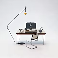 Stylish Modern Desk And Chair Set With Computer Monitor And Floor Lamp