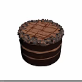 Decadent Layered Chocolate Cake Topped with Chocolate Shavings and Drizzled Chocolate Sauce