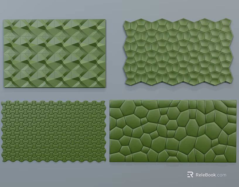 Green Textured Soft Upholstery With Various Geometric And Honeycomb Patterns 3d model 