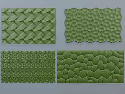 Green Textured Soft Upholstery With Various Geometric And Honeycomb Patterns 3d model