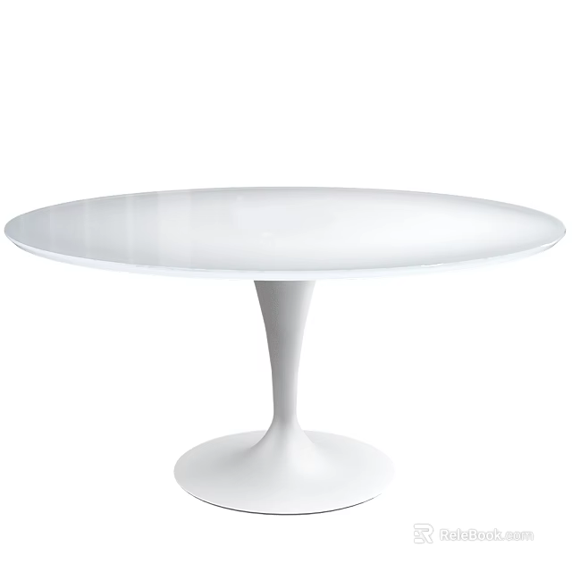 White Round Modern Dining Table With Smooth Surface And Pedestal Base 3d model