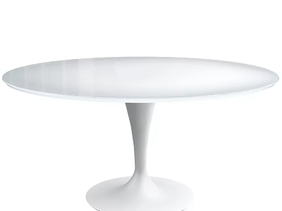 White Round Modern Dining Table With Smooth Surface And Pedestal Base 3d model