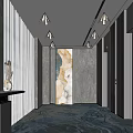 Modern Elevator Corridor Interior With Art Decor Rug And Ceiling Lighting 3d model