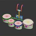 Complete White Drum Set With Black Rims And Metal Stand For Music Performance