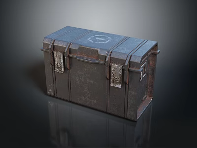 Rustic Vintage Metal Trunk With Leather Straps Metal Clasps And Emblem 3d model