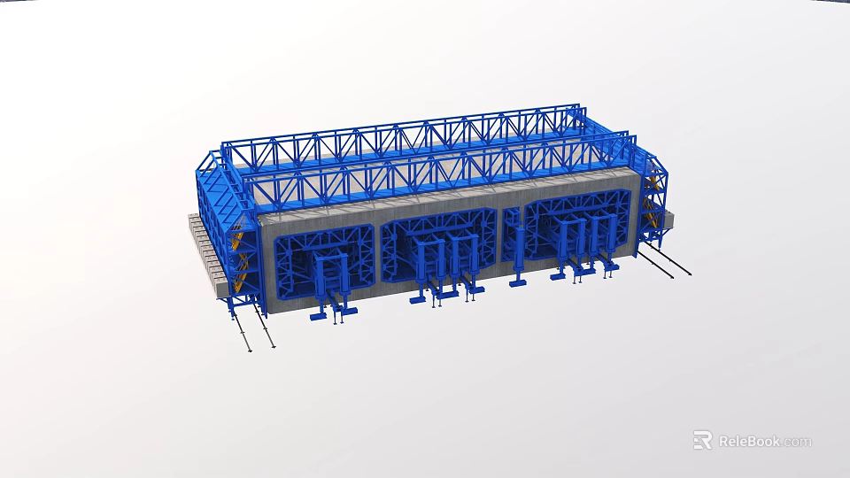 Blue Industrial Metal Framework With Support Structures And Mechanical Components 3d model