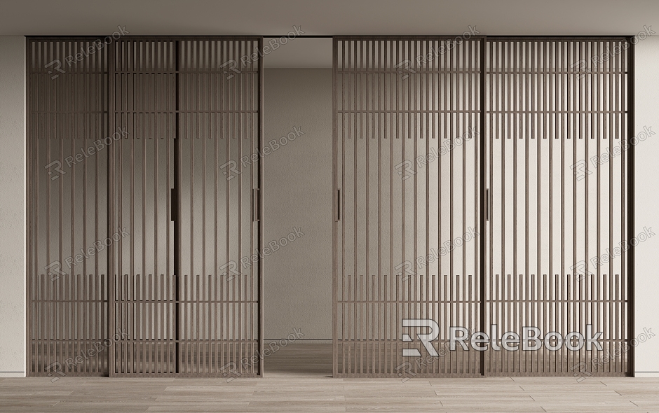 Modern sliding door wooden grille sliding door sliding door screen partition model