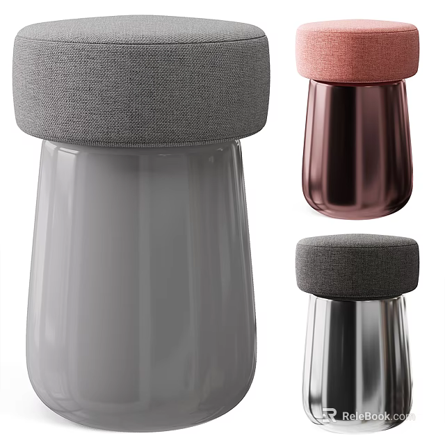 Modern Stools With Fabric Seats And Metallic Legs In Gray Pink Silver Colors 3d model 