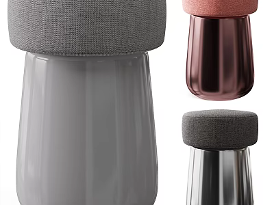 Modern Stools With Fabric Seats And Metallic Legs In Gray Pink Silver Colors 3d model