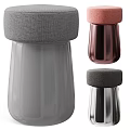 Modern Stools With Fabric Seats And Metallic Legs In Gray Pink Silver Colors