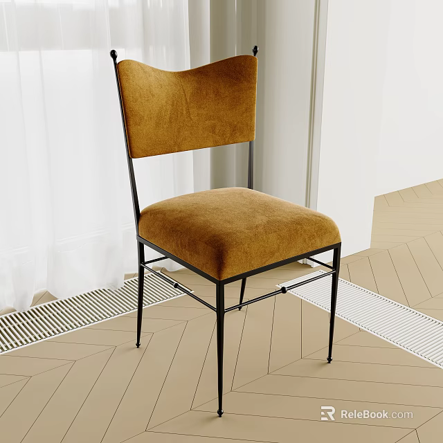 Brown Velvet Single Chair With Black Metal Frame In Modern Living Room Interior 3d model 