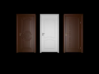 Brown And White Hinged Doors With Carved Patterns For Home Interior Design 3d model