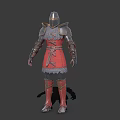 Standing Knight Character In Metallic Armor With Striped Robe And Belt