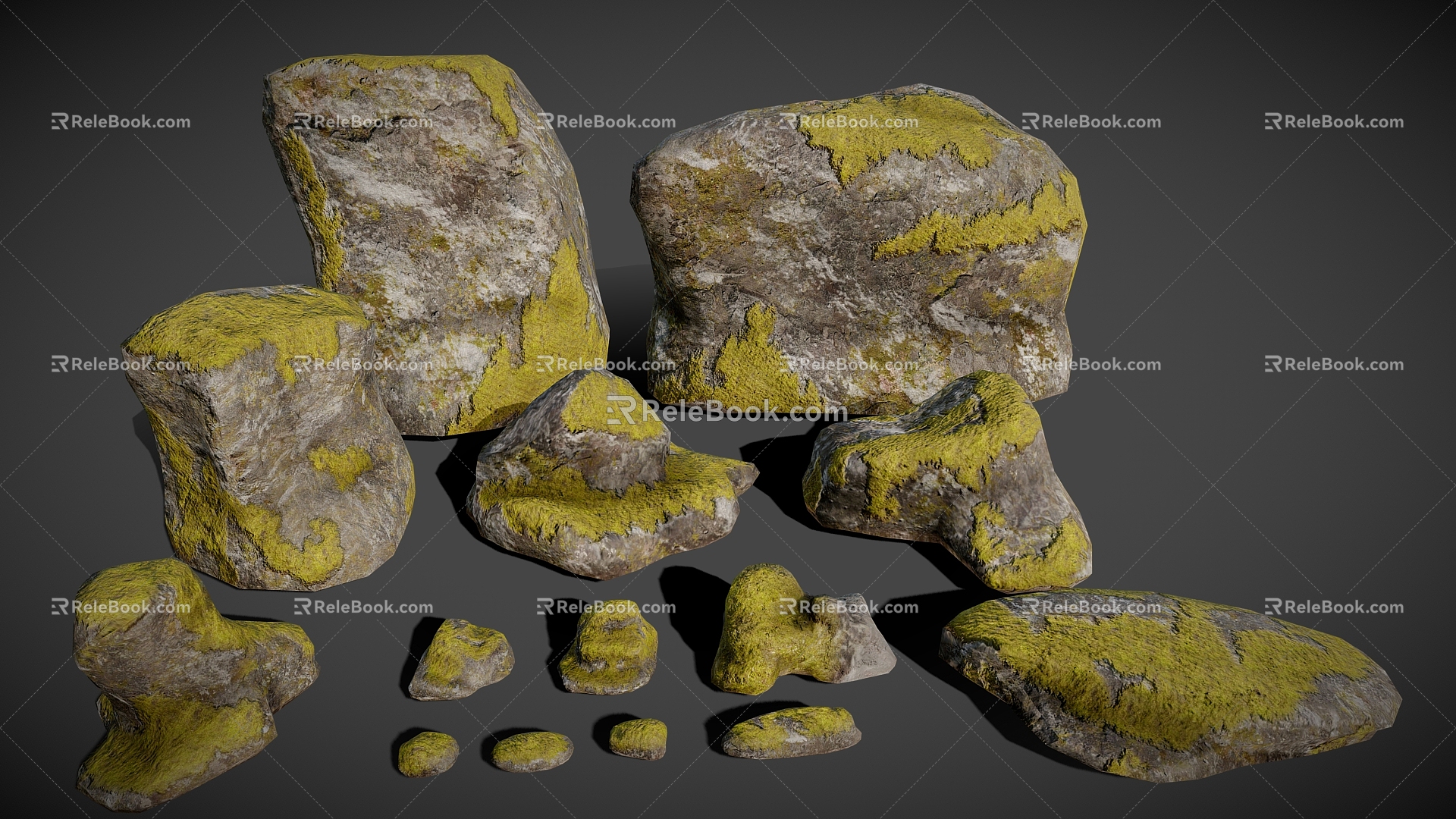 Rock Stone Cartoon Rock Moss Cartoon Stone Boulders Moss Rock Pack 3d model