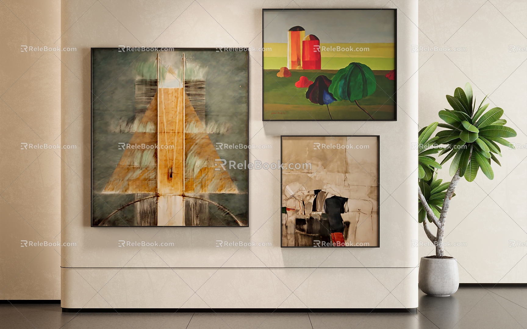 Modern decorative painting combination 3d model