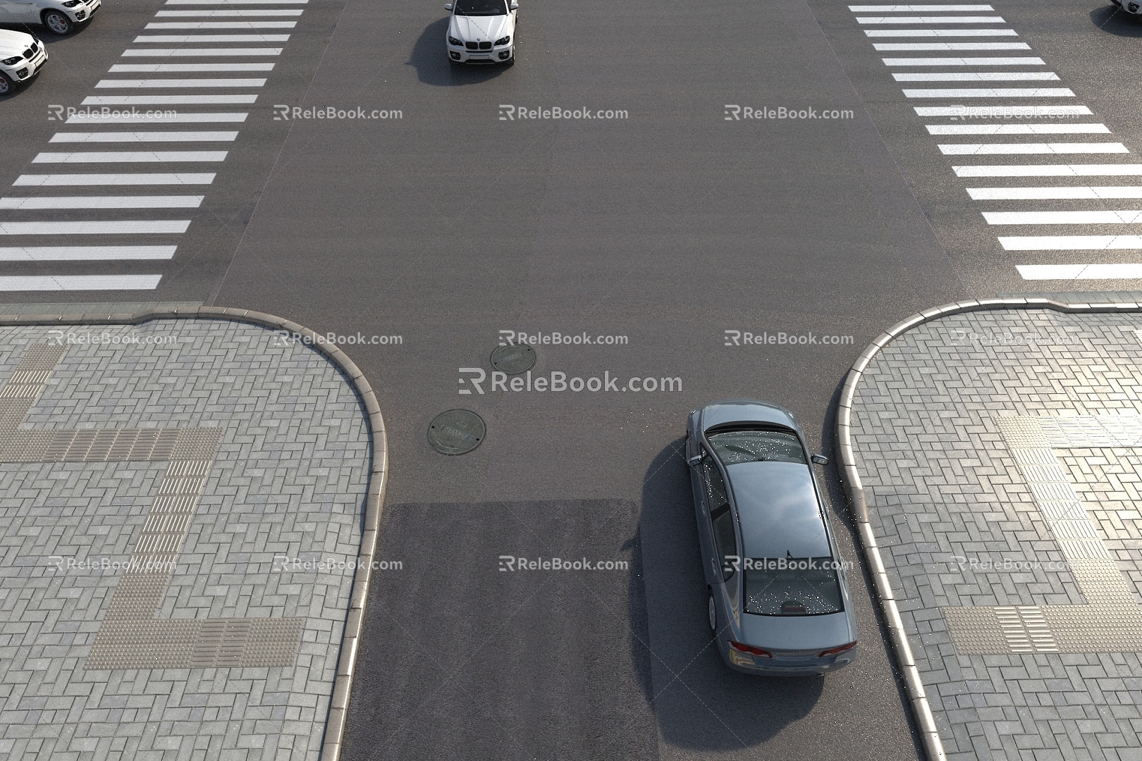 Road zebra crossing vehicle intersection 3d model