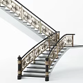 Elegant Ornate Staircase With Gold Railing And Black Steps Design