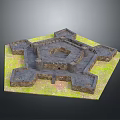 Medieval Stone Fortress Structure With Detailed Hexagonal Layout And Grass Surroundings