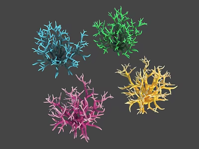 Vibrant Branching Coral Marine Animals With Blue Green Pink Yellow Hues 3d model