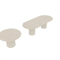 Elegant Light Travertine Oval Dressing Table With Thick Cylindrical Legs For Minimalist Contemporary Bedroom Design