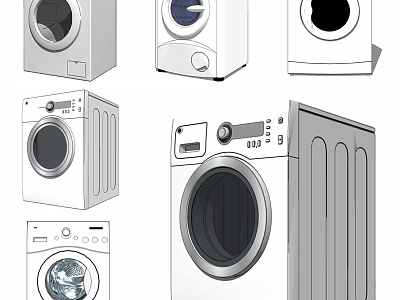 Different Styles Of Washing Machines With Modern Designs And Control Panels 3d model