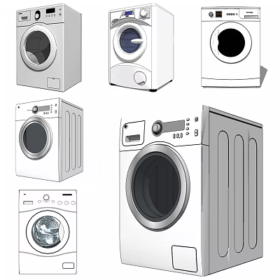 Different Styles Of Washing Machines With Modern Designs And Control Panels 3d model