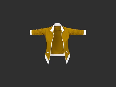 Stylish Yellow Jacket With White Collar And Cuffs Open Front Design 3d model