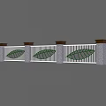 Building Exterior Wall With Gray Pillars Brown Tops And Green Leaf Patterns 3d model