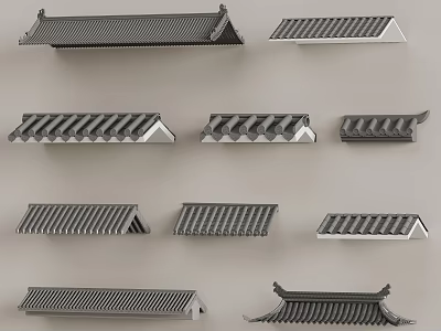Various Styles Storefront Roof Eave Designs With Tile Metal Materials And Different Shapes 3d model