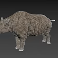 Realistic 3D Rhinoceros Model With Gray Skin Standing On Black Background
