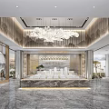 Modern Luxurious Sales Office Interior Design With Chandelier And Model Display Desk