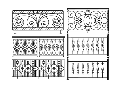 Wrought Iron Railings With Various Intricate Scrolls Geometric Patterns And Decorative Designs 3d model