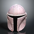 Pink And Silver Textured Scifi Helmet With Black Visor And Armored Sides