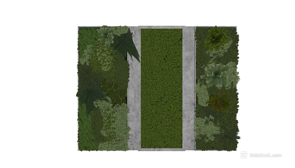 Vertical Living Plant Wall With Central Concrete Pathway And Diverse Green Foliage 3d model 