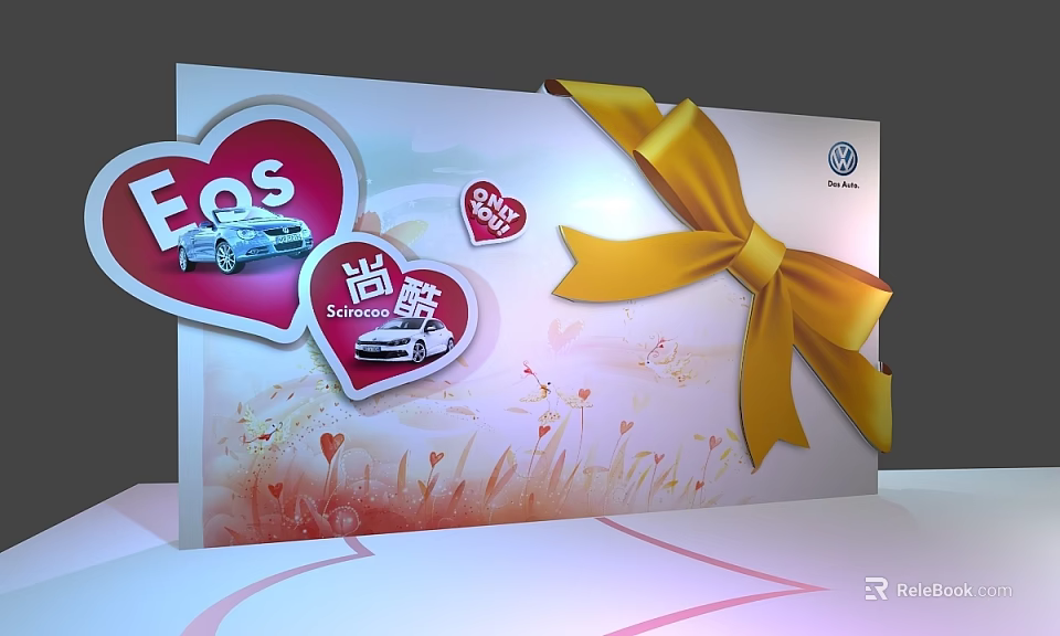 Volkswagen Eos Scirocco Heart Shaped Photo Check in Spot With Yellow Bow Grass Background 3d model 