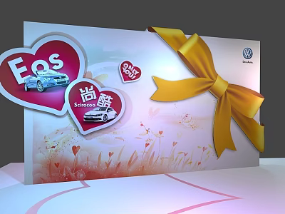 Volkswagen Eos Scirocco Heart Shaped Photo Check in Spot With Yellow Bow Grass Background 3d model
