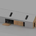 Modern Wooden House With Metal Roof Skylights Large Glass Door And Wooden Steps