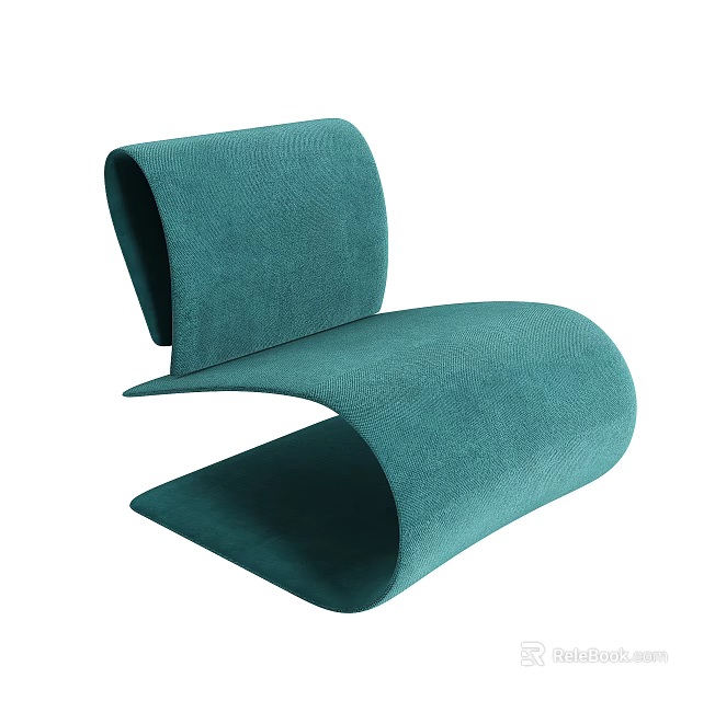 Modern Curved Teal Fabric Leisure Chair with Stylish Design and Sleek Profile 3d model 