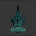 Green Spiked Shark with Open Mouth Exposed Teeth in Cartoon Style
