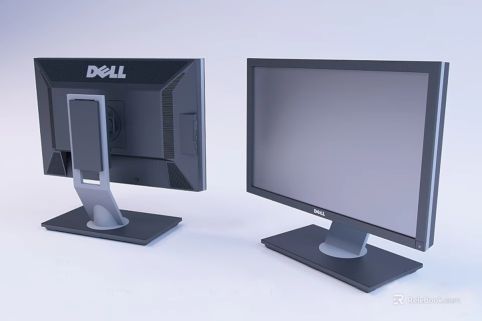 Dell Desktop Monitors Front And Back View With Adjustable Stand Design 3d model