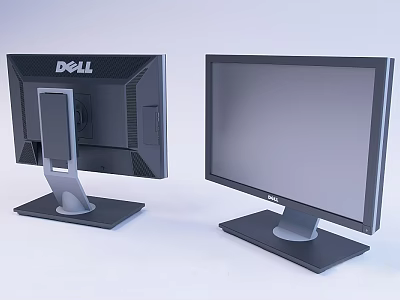 Dell Desktop Monitors Front And Back View With Adjustable Stand Design 3d model