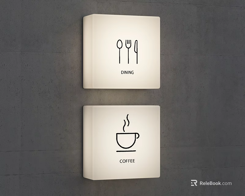 Public Facility Illuminated Signs Featuring Utensil Icons And Coffee Cup For Dining Areas 3d model 