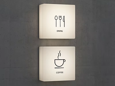 Public Facility Illuminated Signs Featuring Utensil Icons And Coffee Cup For Dining Areas 3d model