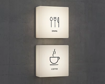Public Facility Illuminated Signs Featuring Utensil Icons And Coffee Cup For Dining Areas 3d model